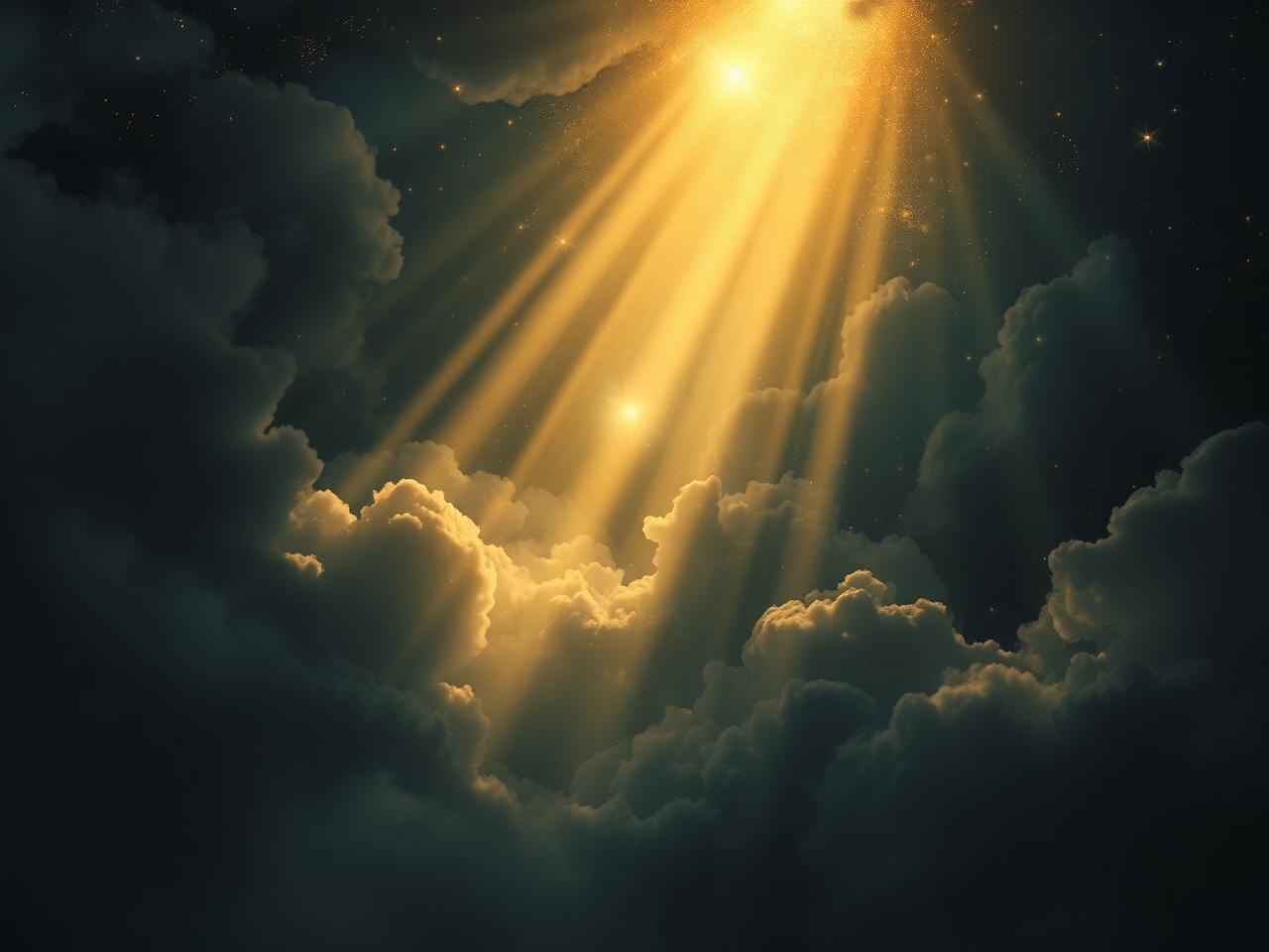Golden light streaming through clouds, evoking spirit guide energy
